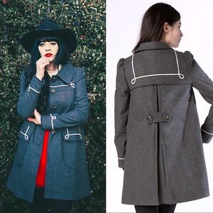 Dear Creatures Charcoal Pea Coat with Ivory Accents
